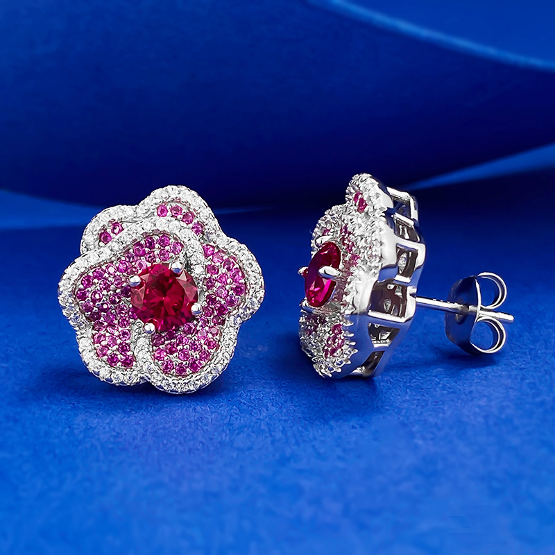 Rose Design Pave Setting Three-tone Stud Earrings