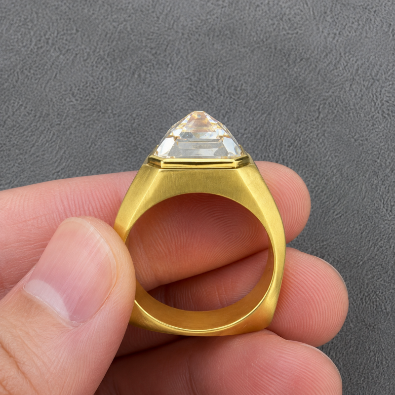 4ct Inverted Asscher Cut White Sapphire Men's Solitaire Ring