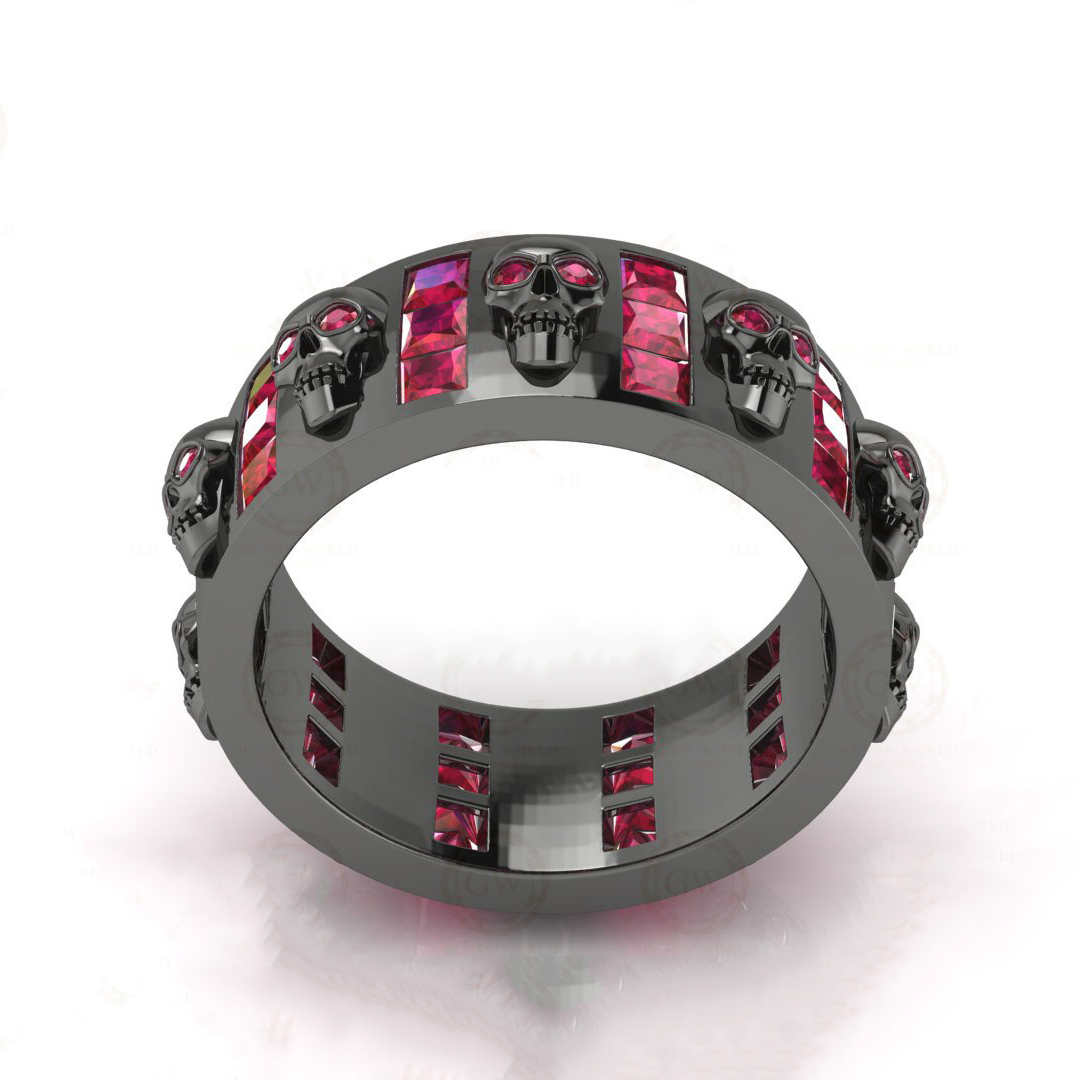 8mm Wide Unique Gothic Skull Sterling Silver Ring