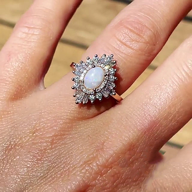 1.25ct Art Deco Oval Cut Opal Sapphire Engagement Ring