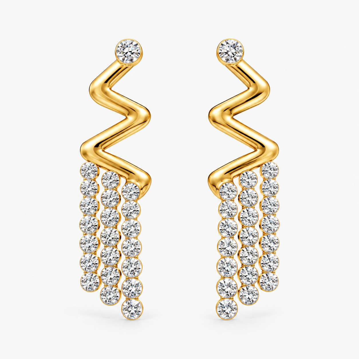 Original Design - Round Cut White Sapphire Tassel Dangle Earrings - 1 Pair