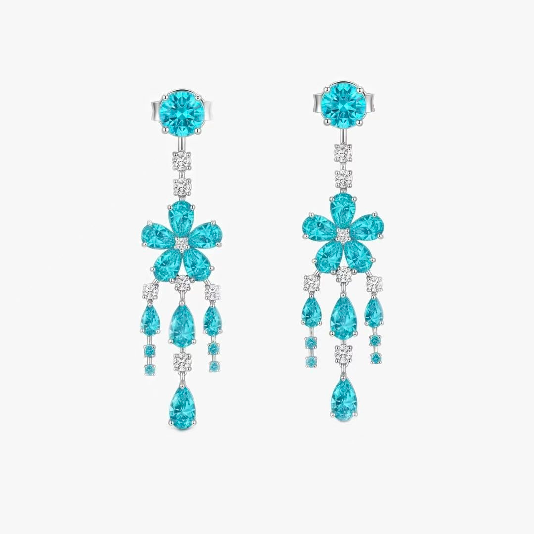 Original Design - Round Cut Paraiba Sapphire Dangle Earrings