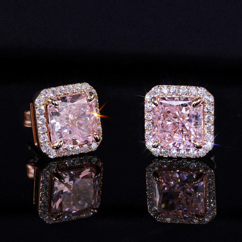 Radiant Cut Pink Sapphire Stud Earrings