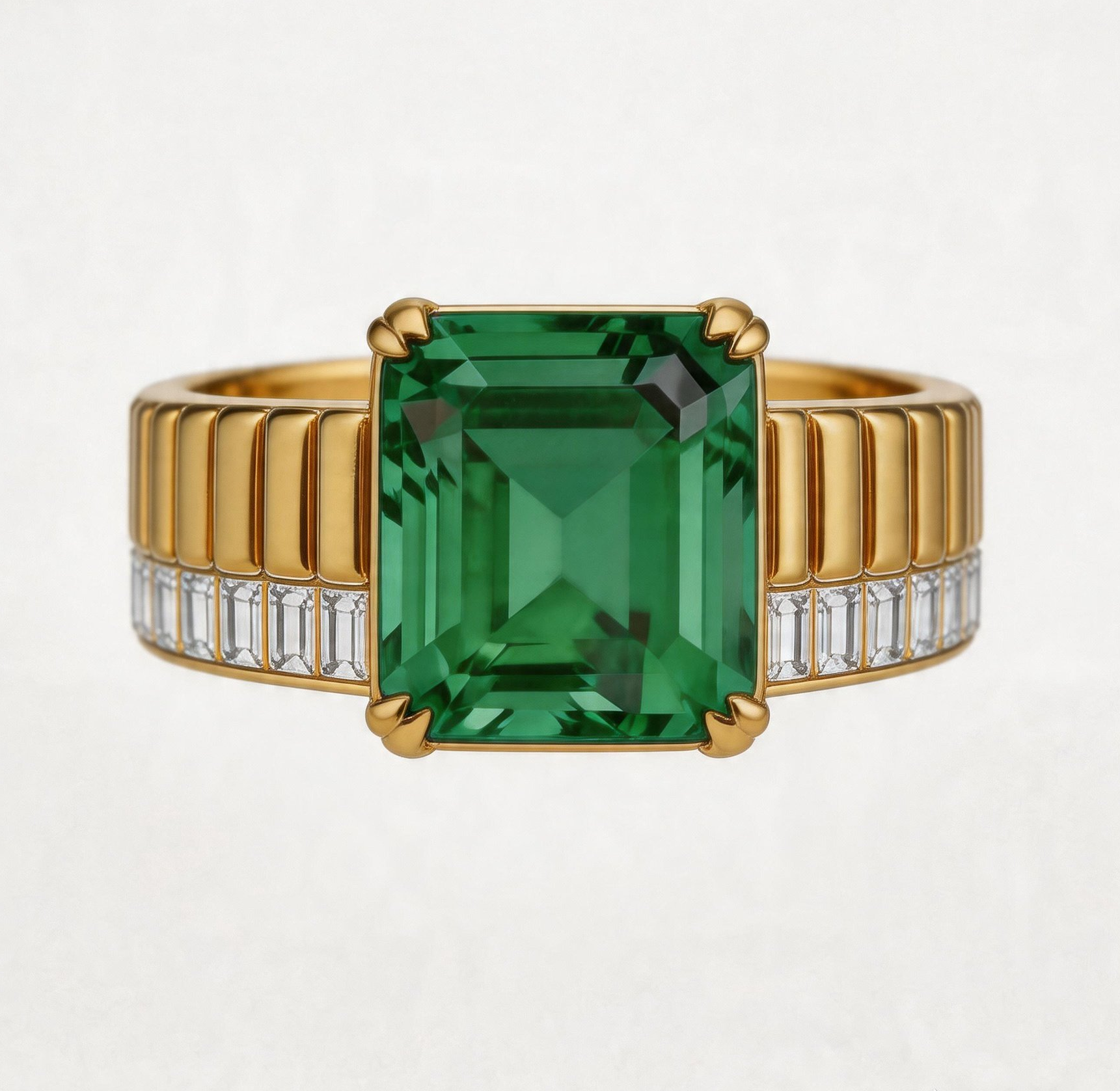 Original Design - 3ct Emerald Cut Emerald and Aquamarine Sapphire Engagement Ring