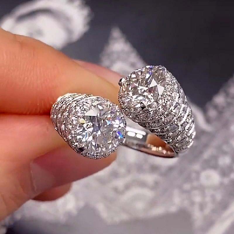 4ct Micro-pave Setting Round Cut White Sapphire Ring