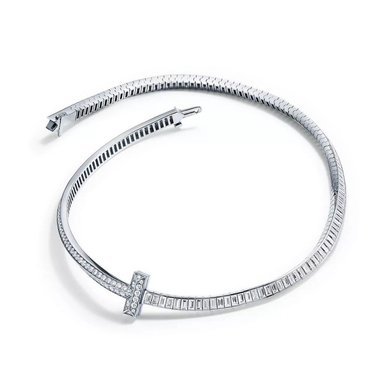 Baguette Cut White Sapphire Tennis Wedding Necklace