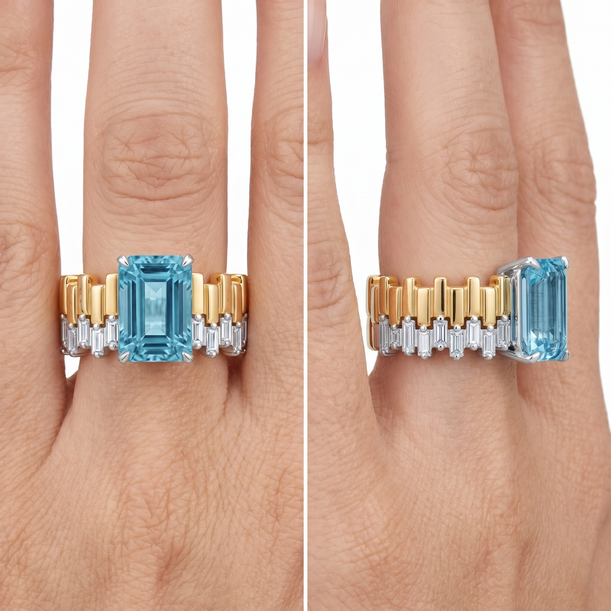 Original Design - 5ct Emerald Cut Aquamarine Sapphire Engagement Ring