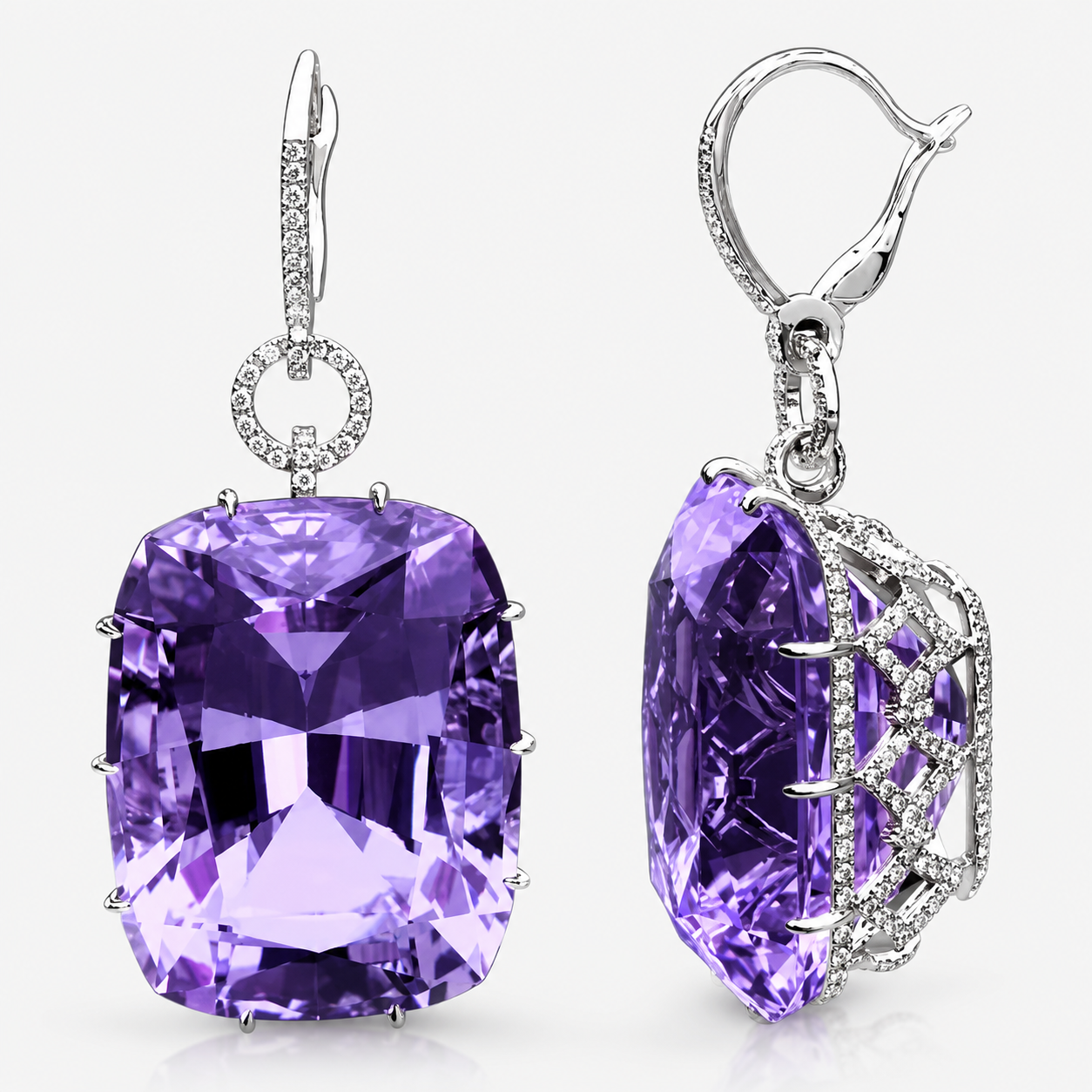 Cushion Cut Emerald / Amethyst Sapphire Drop Earrings (2 Color Options)