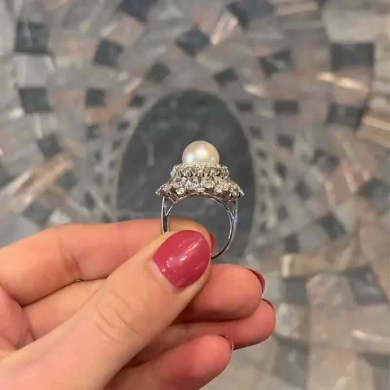 12mm Pearl Pear&Round Cut White Sapphire Cocktail Ring