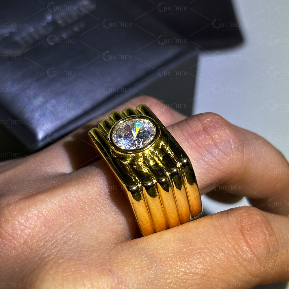 Vintage 3ct Round Cut White Sapphire Bezel Setting Ring