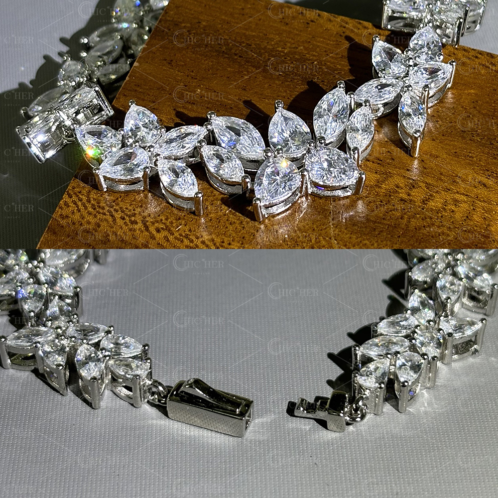 Marquise&Pear Cut White Sapphire Necklace