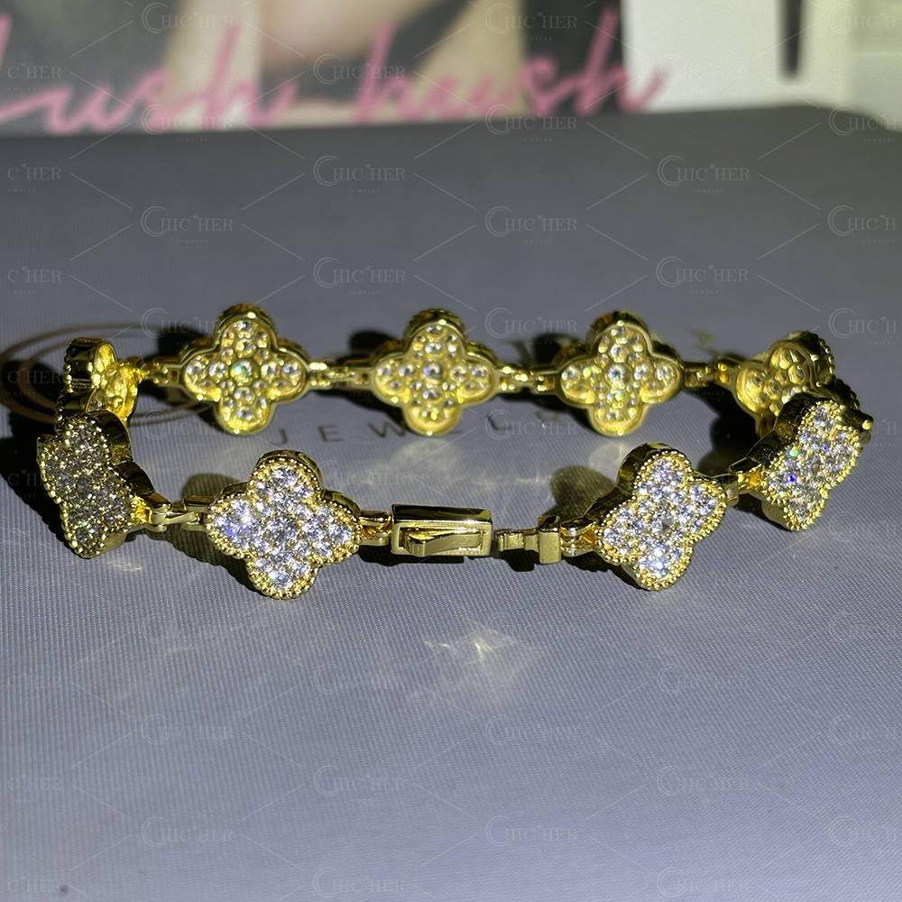 Four Leaf Clover White Sapphire Bracelet for Men