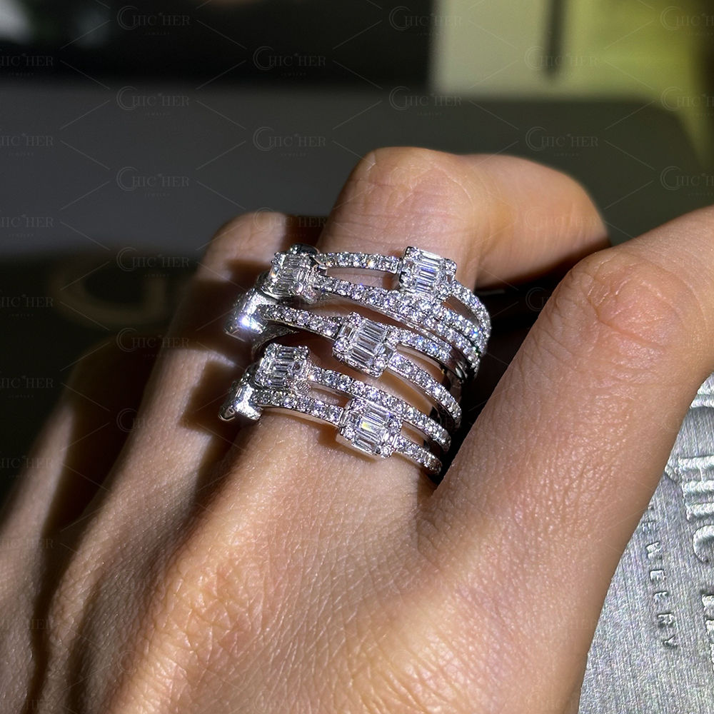 Fahion 2.25ct Multi-row White Sapphire Wedding Band