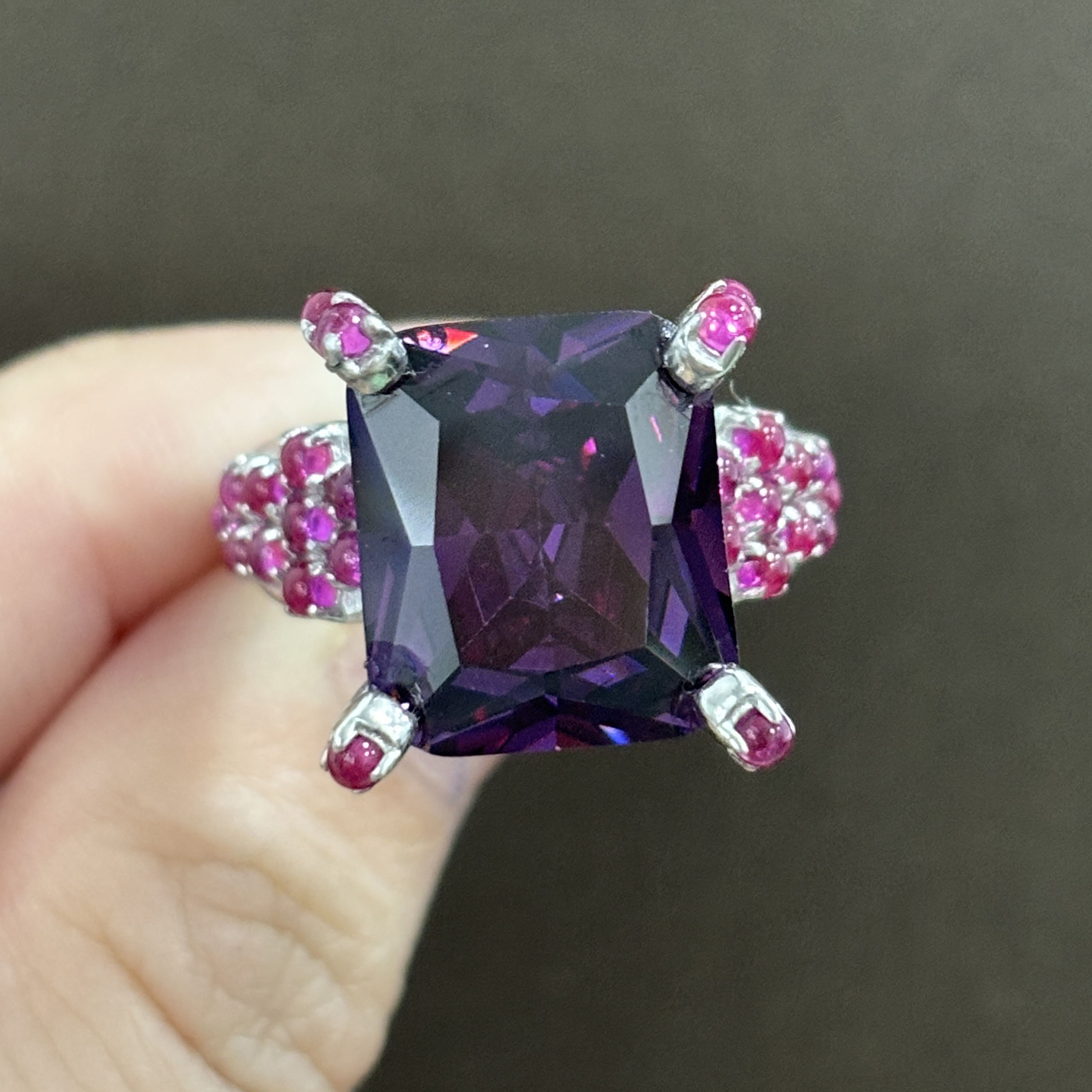 7ct Radiant Cut Amethyst Sapphire Ring