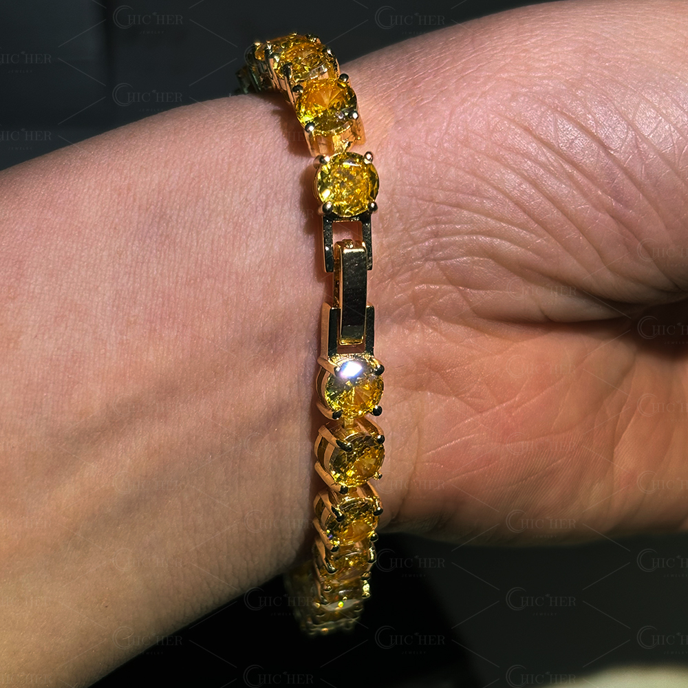 Round Cut Yellow Sapphire Tennis Bracelet