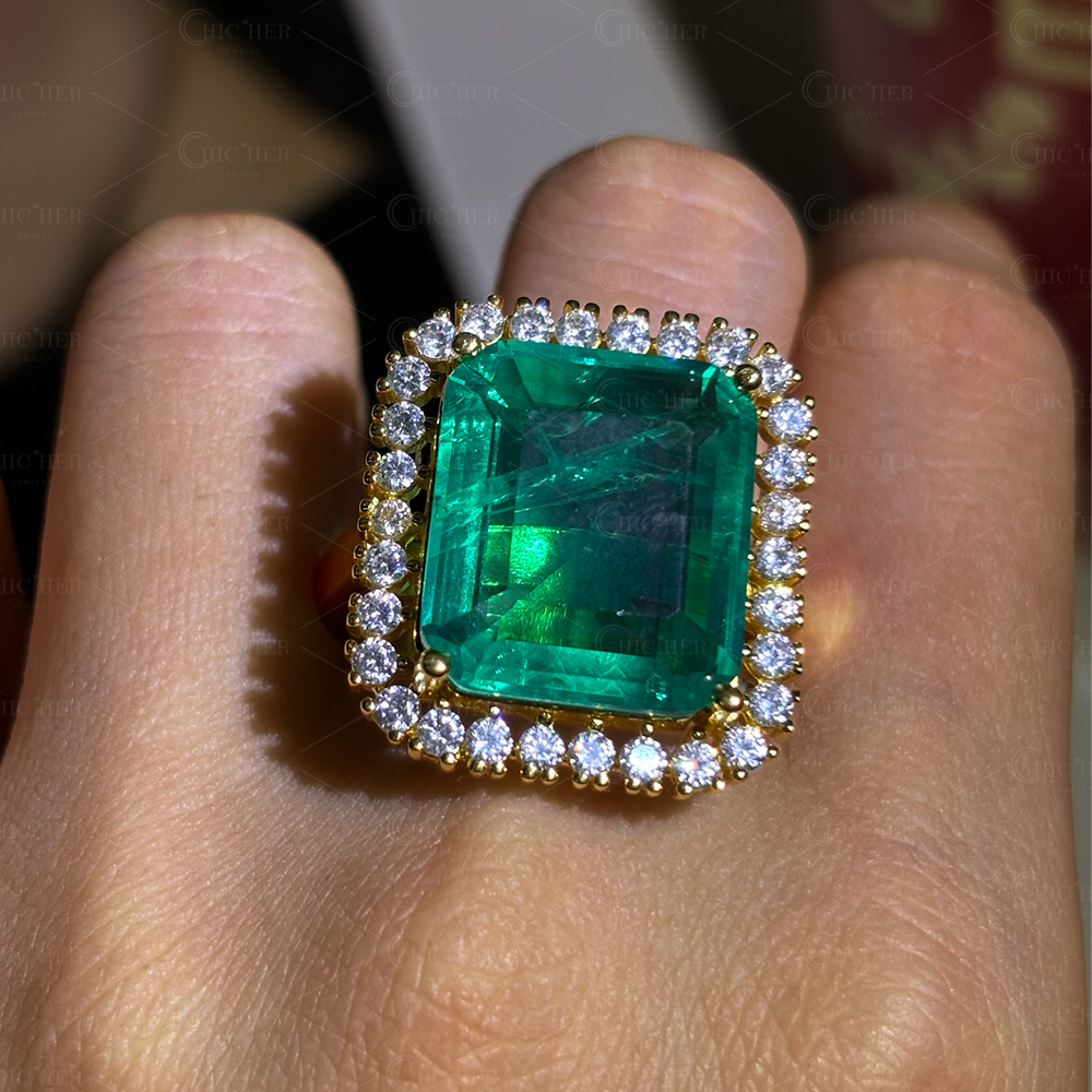 10ct Halo Emerald Sapphire Engagement Ring