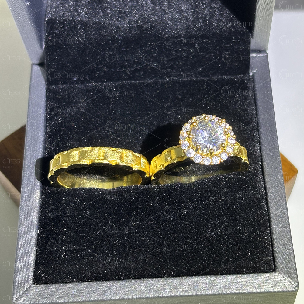 2ct Round Cut White Sapphire Wedding Set in Gold Plating