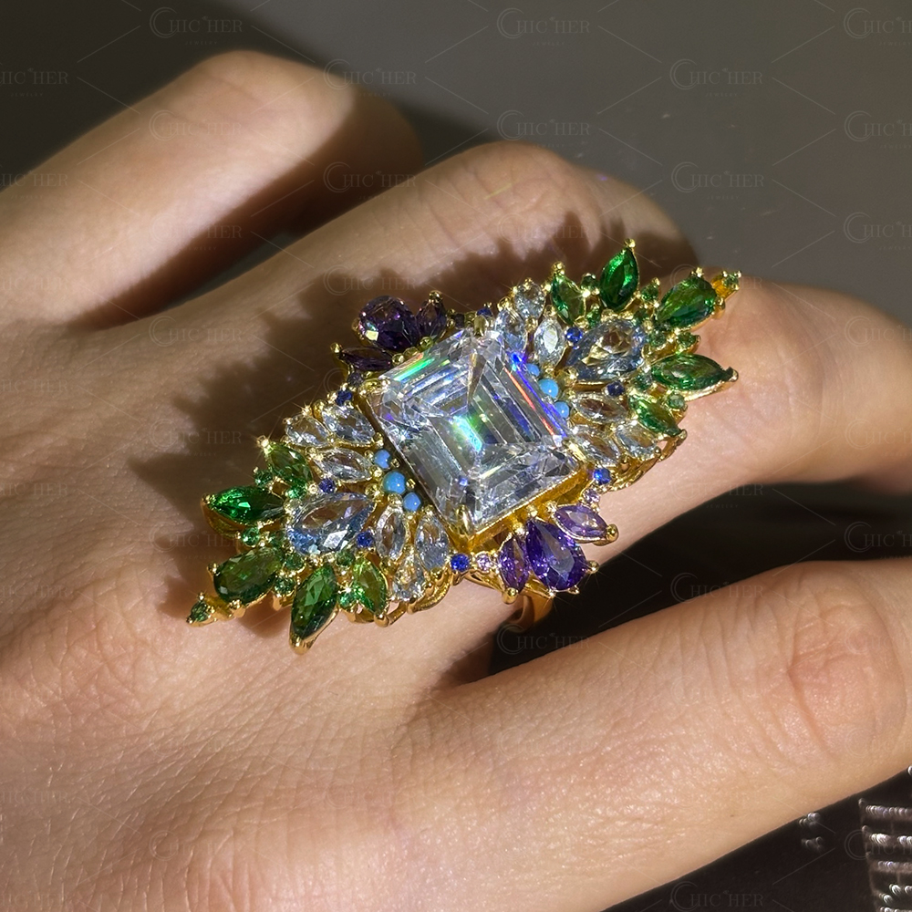 Magnificent 10ct Emerald Cut White Sapphire Cocktail Ring