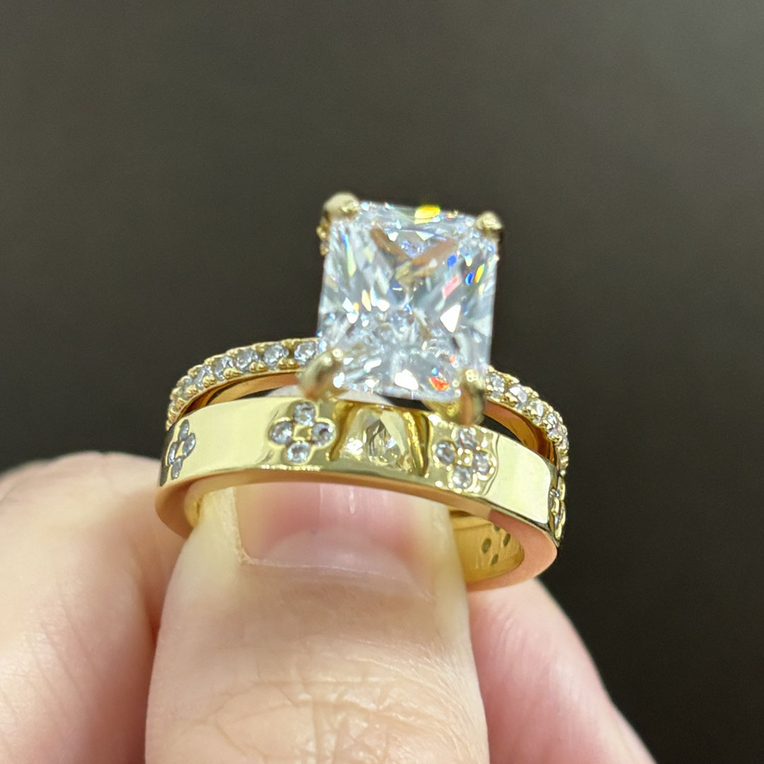 4ct Emerald Cut White Sapphire Bridal Set Rings/2pcs