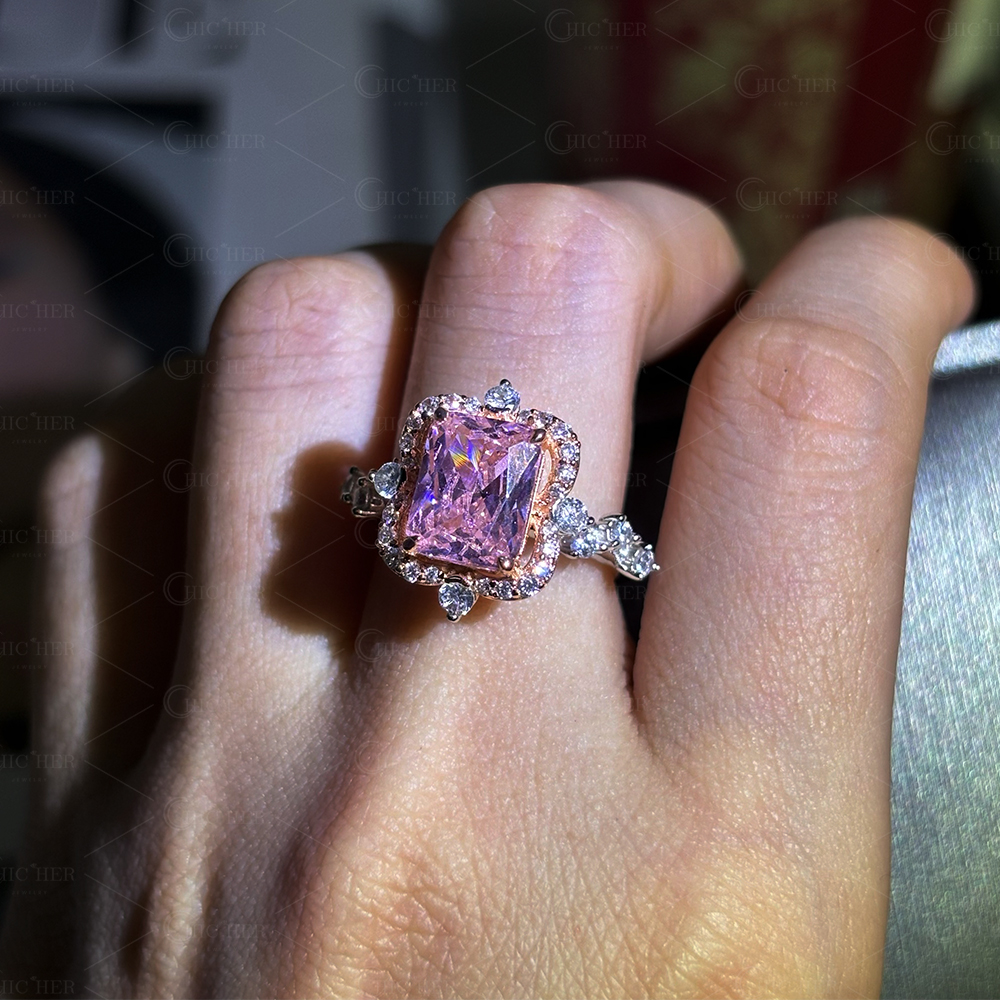 Halo 6ct Radiant Cut Pink Sapphire Engagement Ring