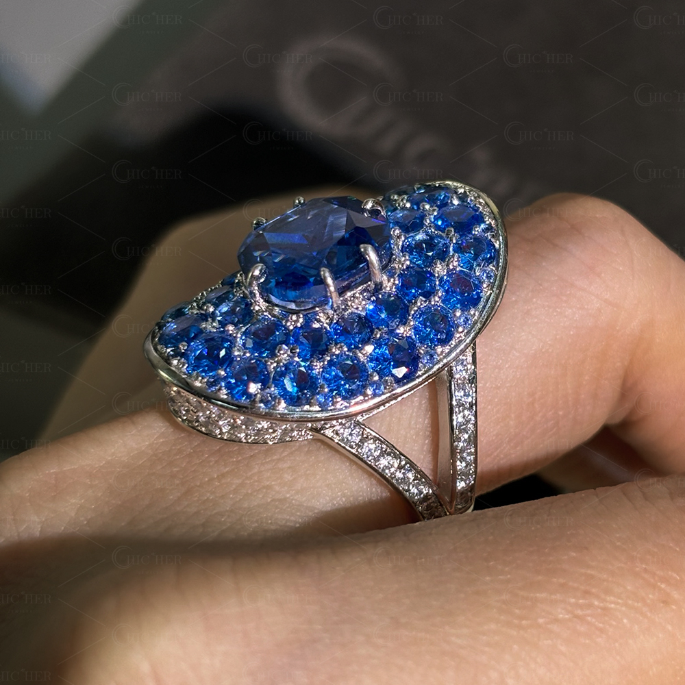 Micro Pave Setting 8ct Sapphire Cocktail Ring