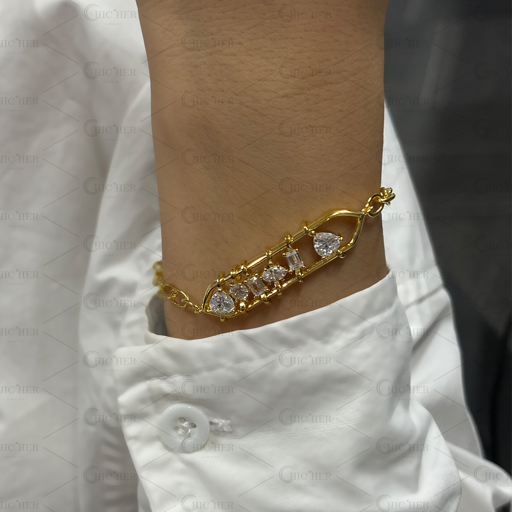 Flexible White Sapphire Chain Bracelet In Sandblasted Plating