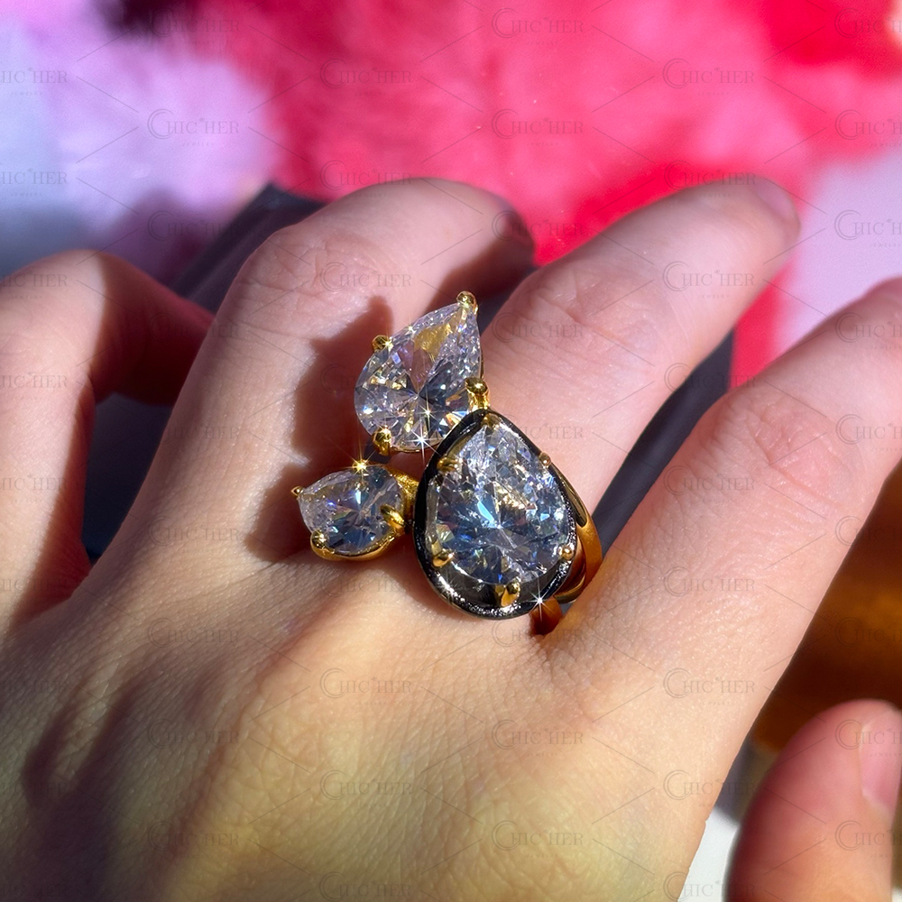 7.5ct Pear Cut White Sapphire Weeding Ring Set/ 3pcs