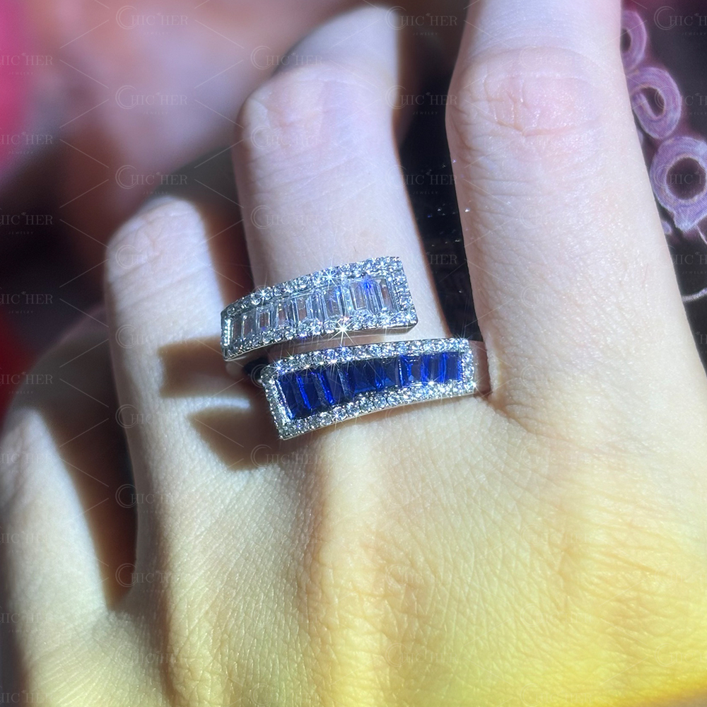 2.5ct Bypass Design Two-tone Sapphire&Diamond Eternity Ring