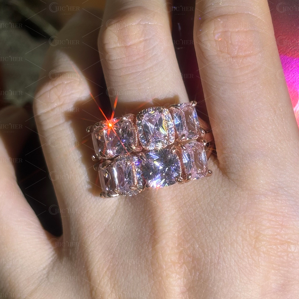 10.16ct Cushion Cut Pink Quartz Sapphire Cluster Ring