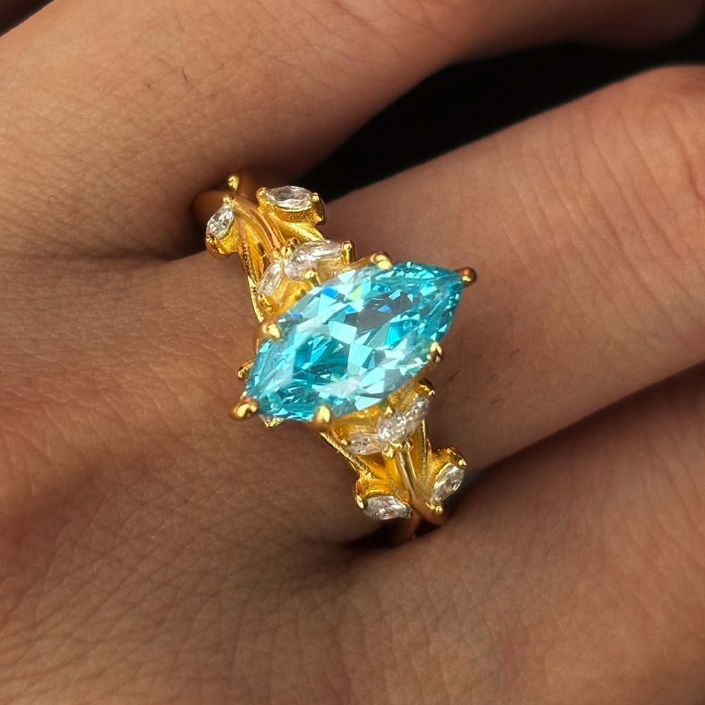 5ct Marqiuse Cut Aquamarine Sapphire Engagement Ring