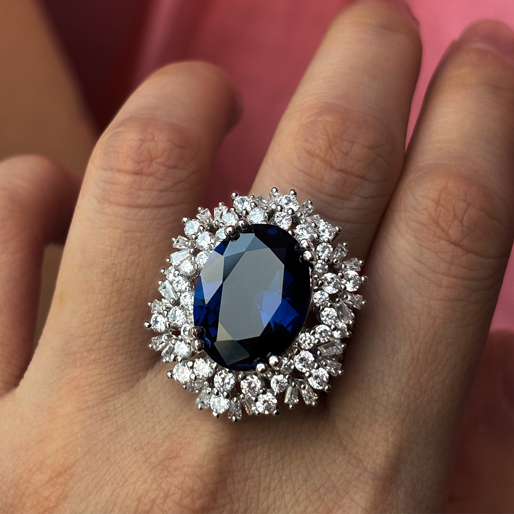 6.75ct Oval Cut Blue Sapphire Engagement Ring