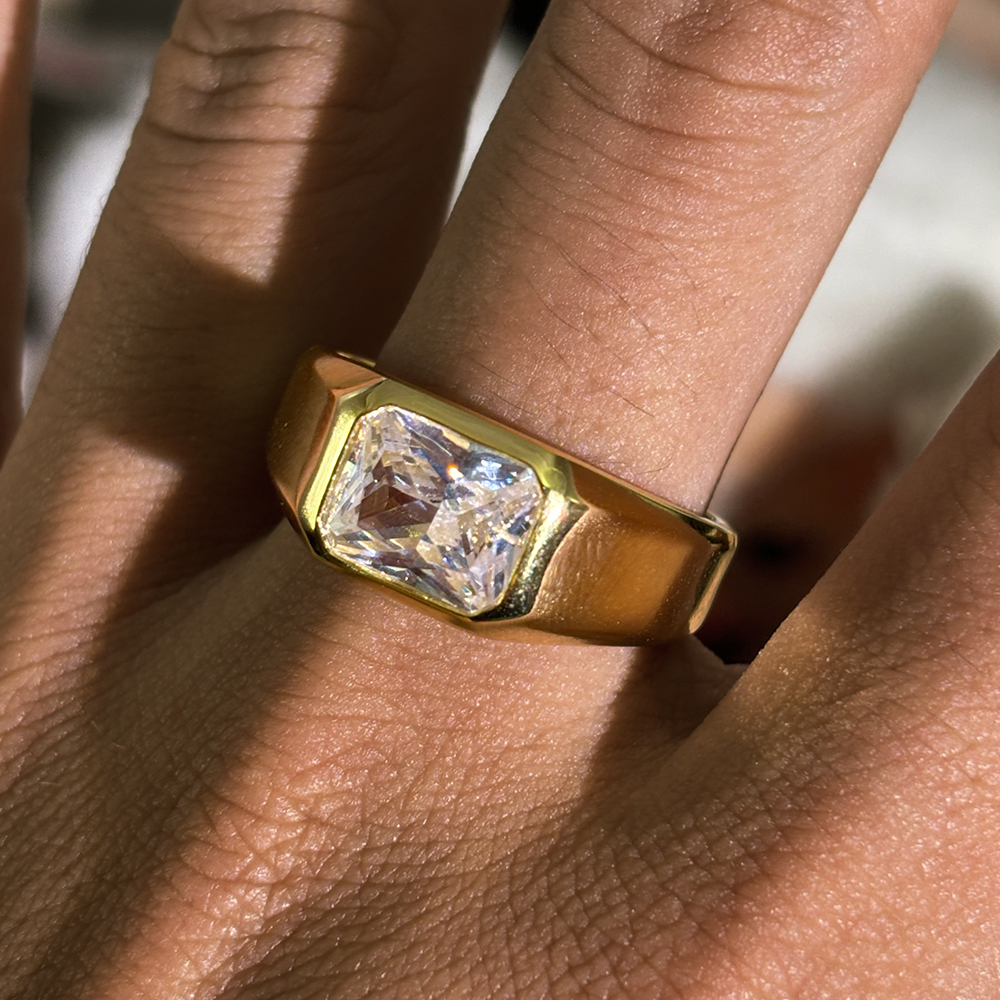 5ct Radiant Cut White Sapphire Men's Engagement Ring