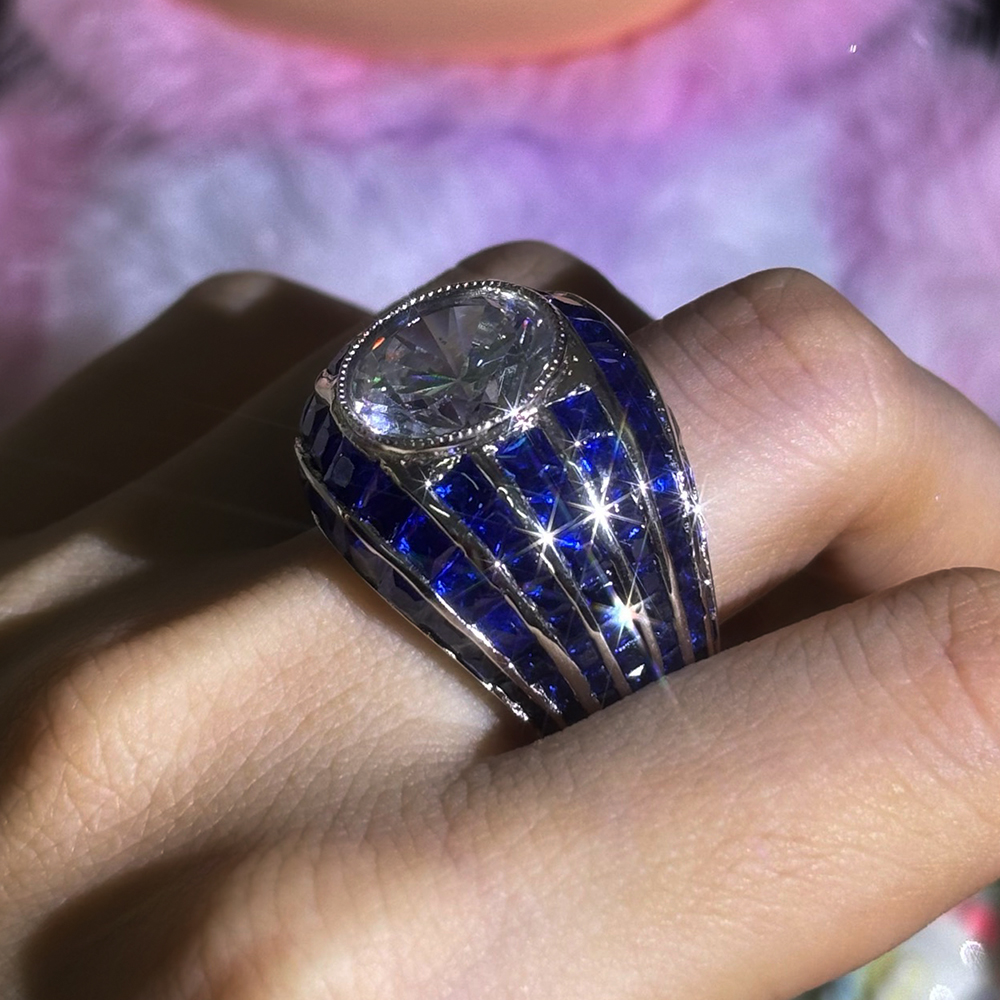 Bezel Setting 5ct Round Cut White Sapphire Cocktail Ring