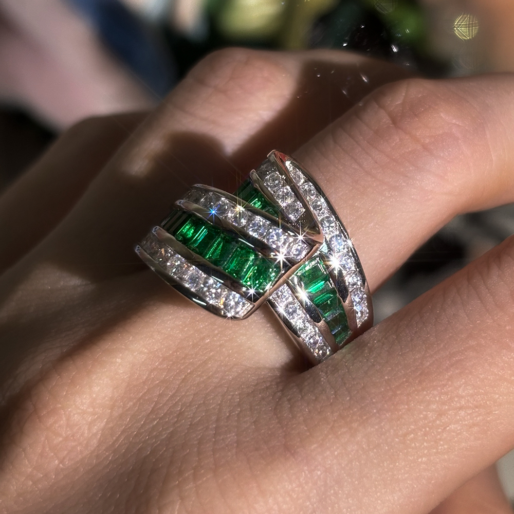Channel Setting 3.25ct Emerald&White Sapphire Wedding Band