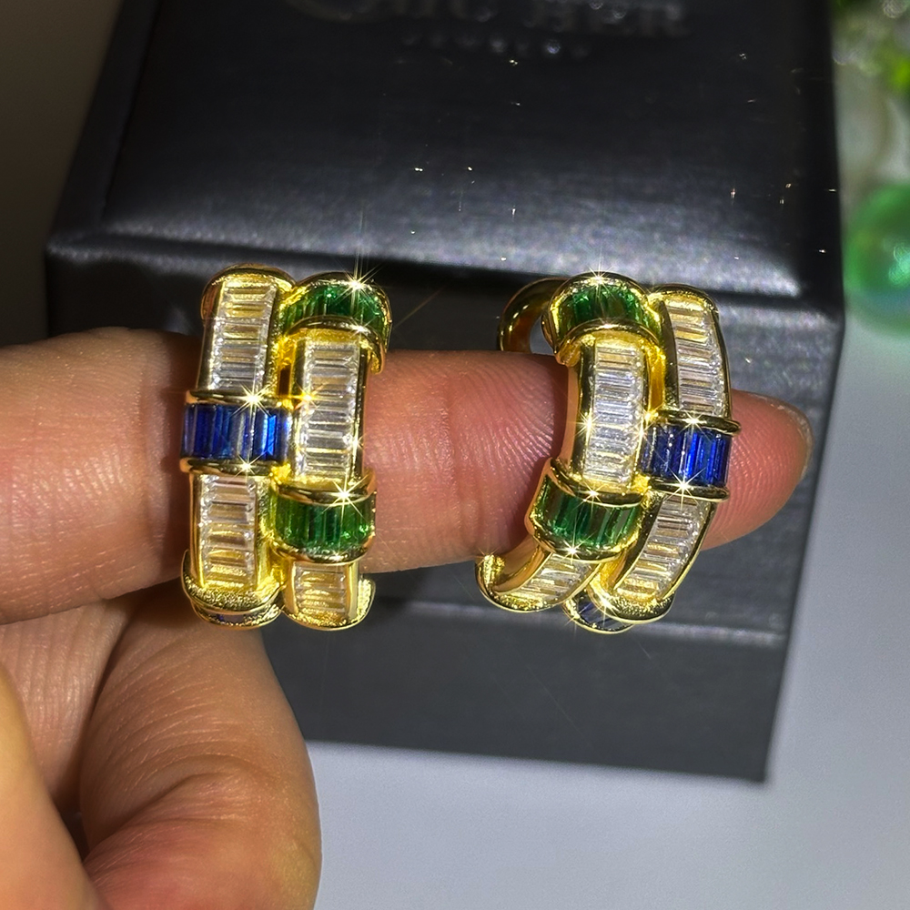 Emerald Cut Multi-color Gemstone Hoop Earrings