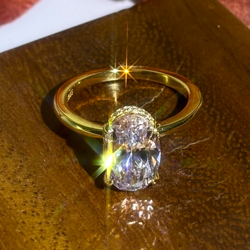 5ct Under Halo Oval Cut White Sapphire Engagement Ring