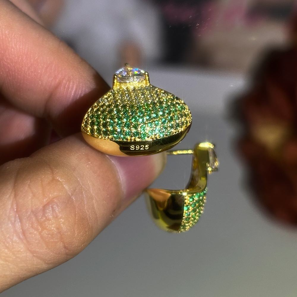 Fan Shape Gradient Emerald Sapphire Pave Stud Earrings