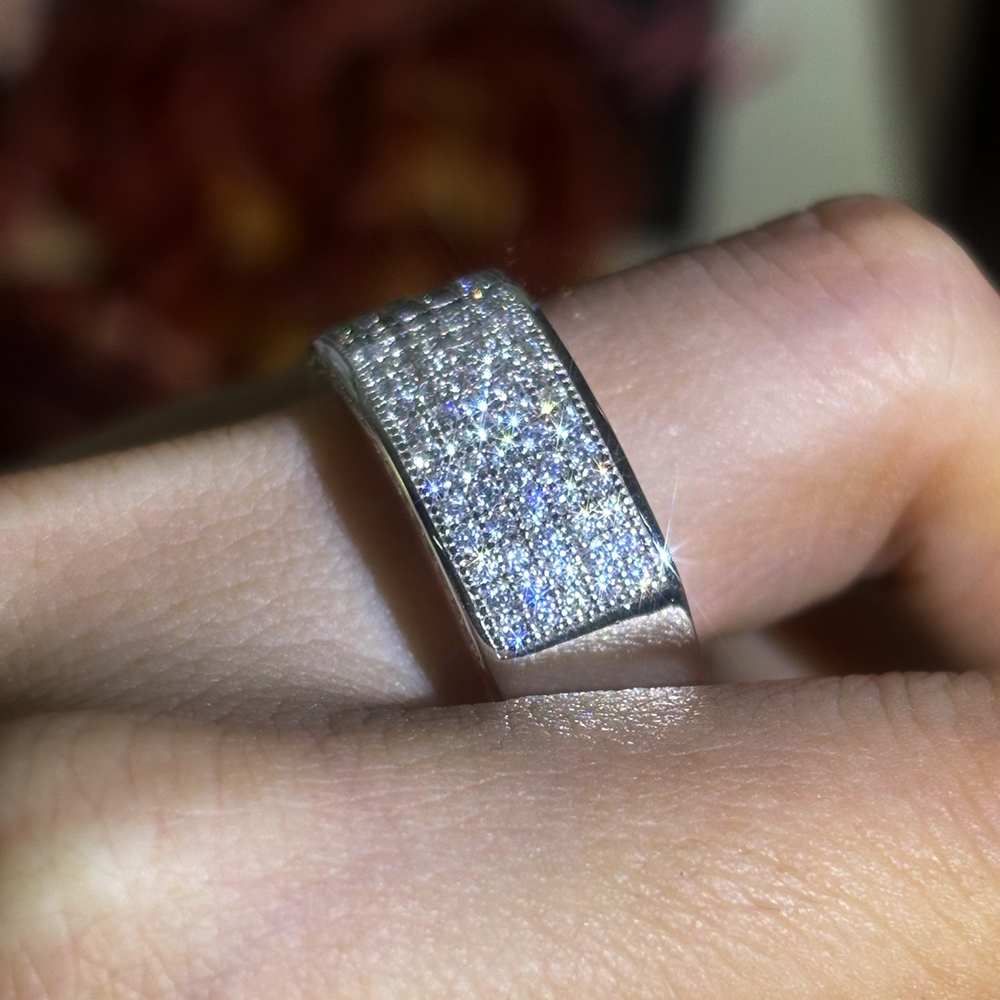 Pave Setting 1.3ct Round Cut White Sapphire Men's Wedding Band