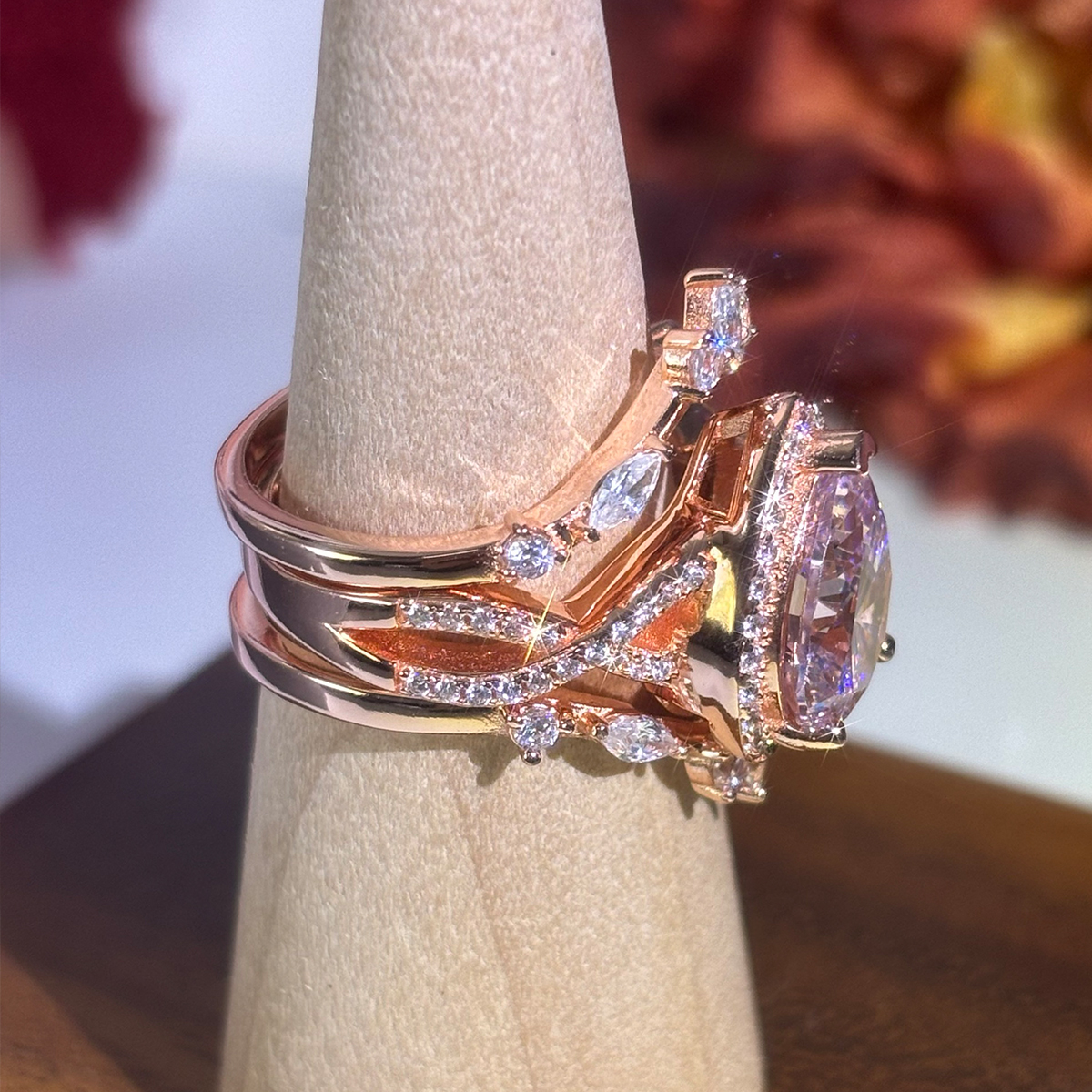 2.85ct Pear Cut Pink Sapphire Stackable Ring Set / 3pcs