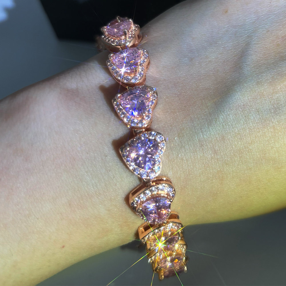Diamond Heart Bracelet Rose Gold Pave Jewelry for Men