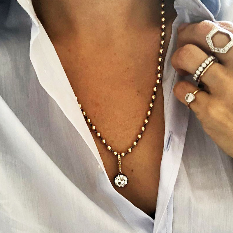 Art Deco Design Pendant Necklace with Bead Chain