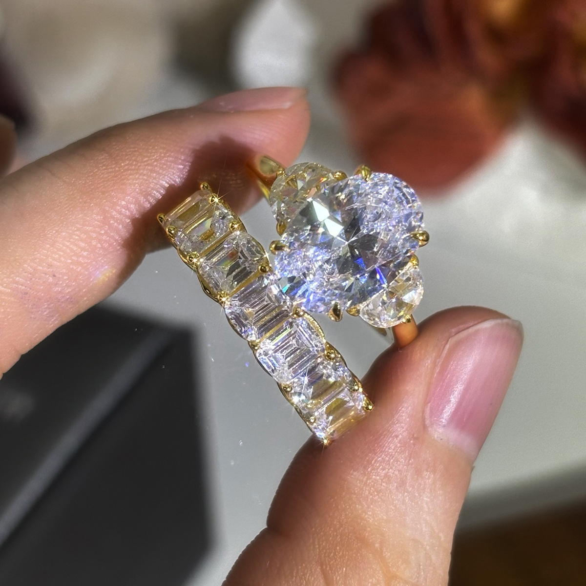 4ct Oval Cut White Sapphire Wedding Set / 2pcs