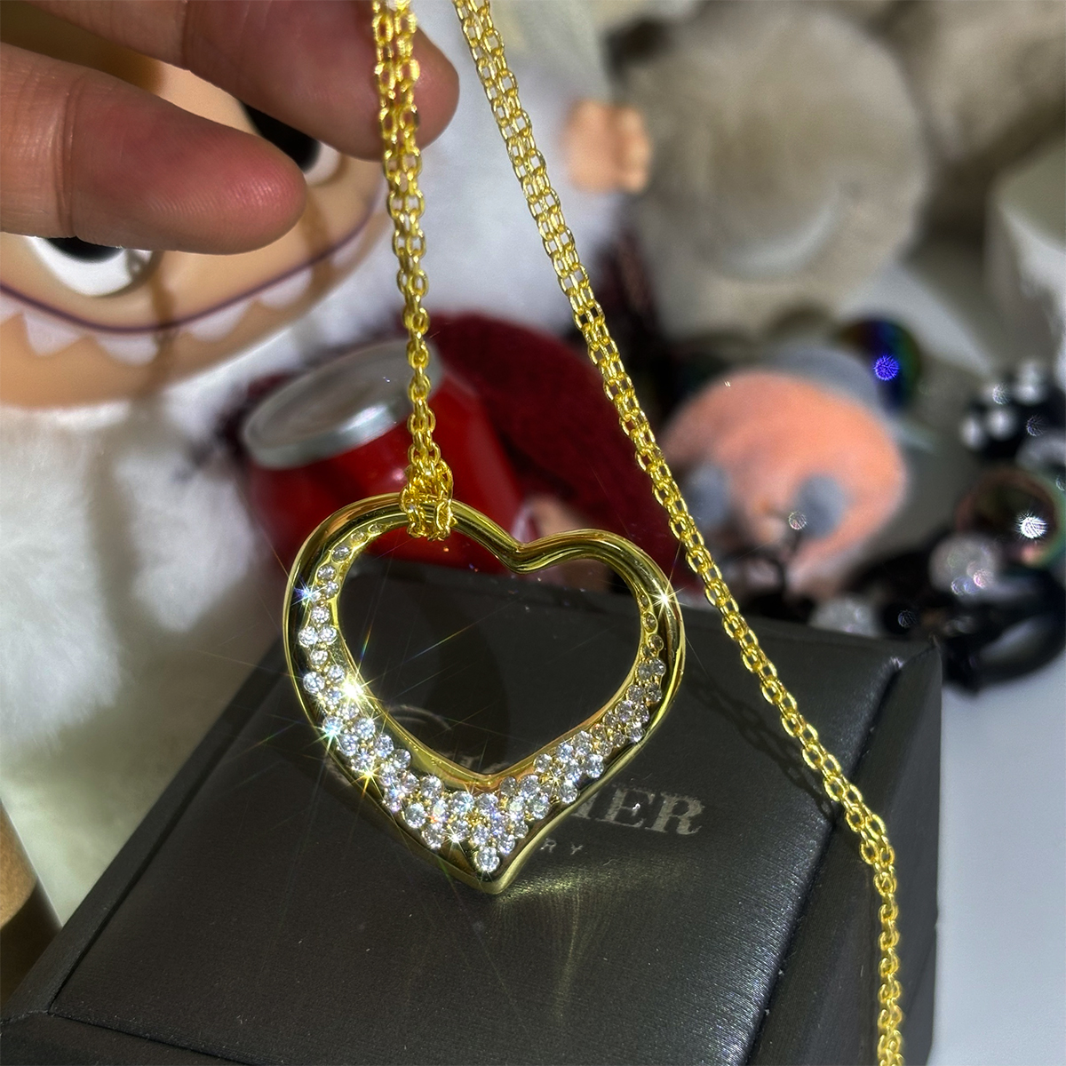 Scattered White Sapphire Heart Pendant Necklace