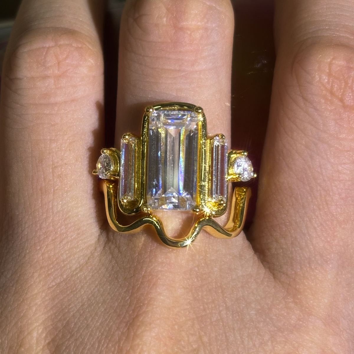 Ribbon Design 1.83ct Baguette Cut White Sapphire Wedding Set