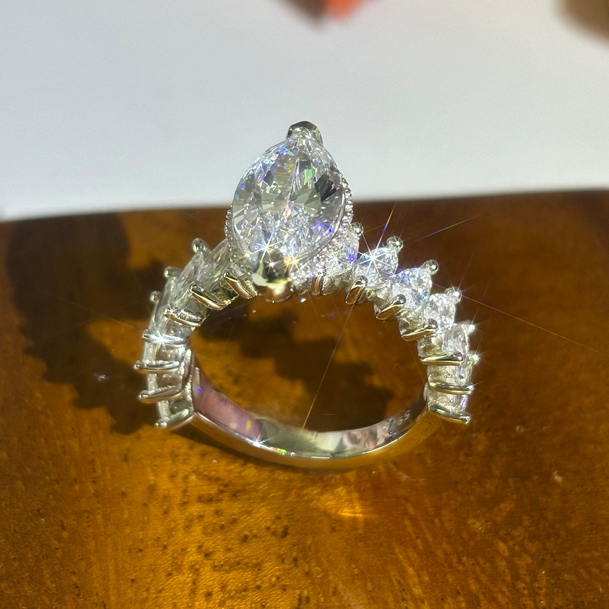 4ct Marquise Cut White Sapphire Diamond Accented Engagement Ring