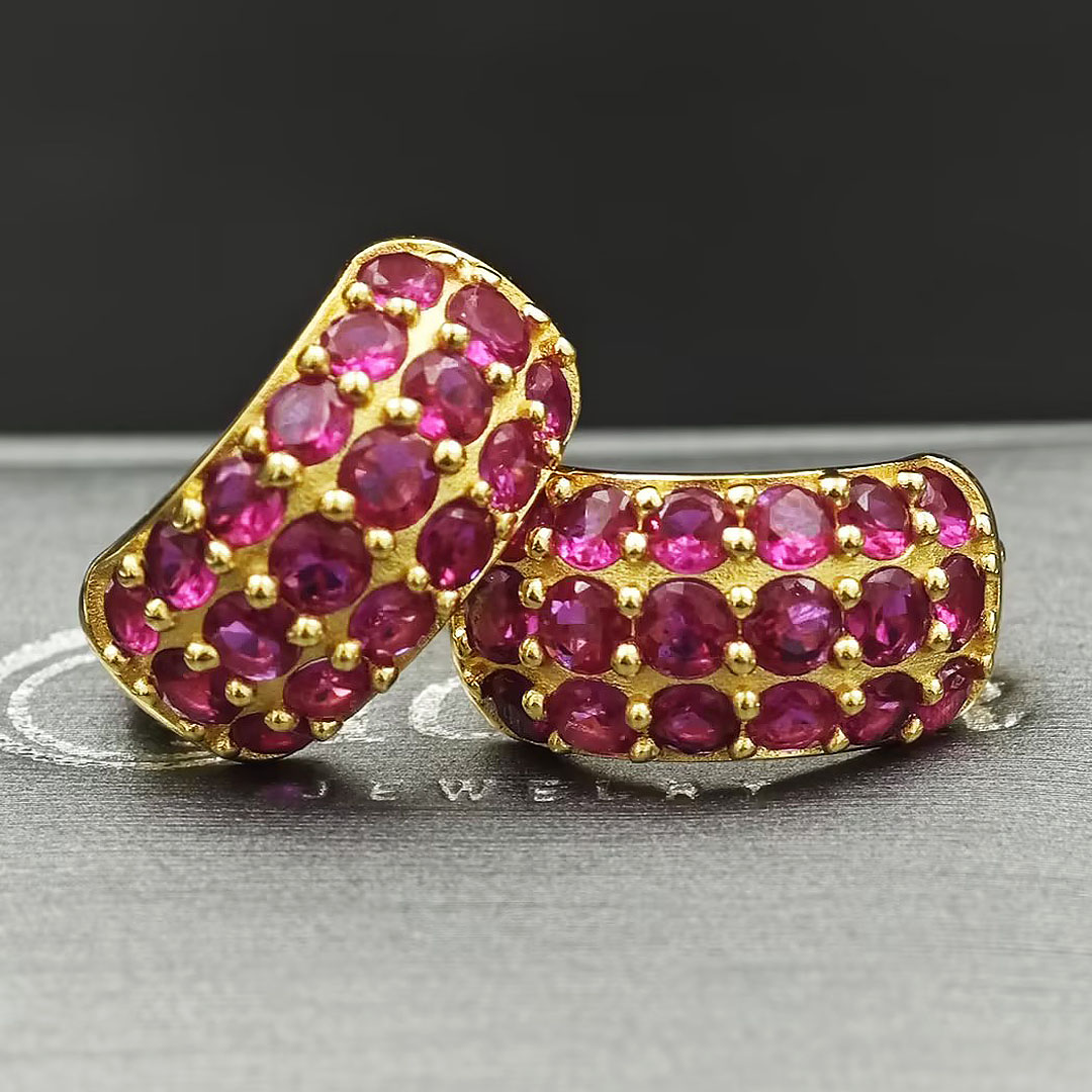 Pavé Setting Round Cut Ruby Sapphire Drop Earrings