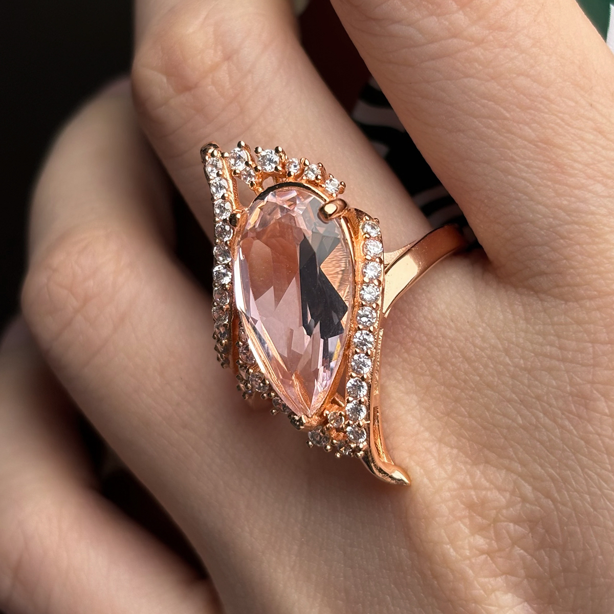 5ct Pear Cut Morganite Rose Gold Engagement Ring
