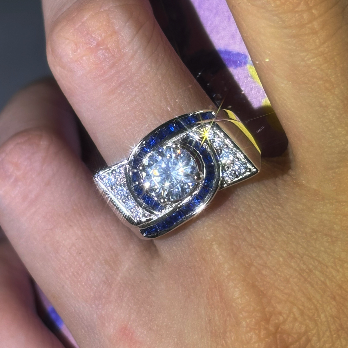 3ct Art Deco Round Cut White Sapphire Engagement Ring