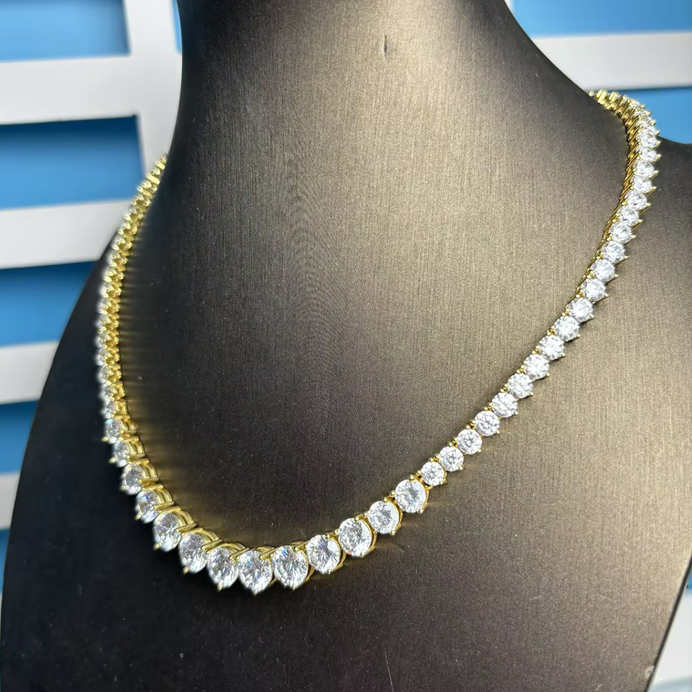 3-prong Round Cut White Sapphire Tennis Necklace