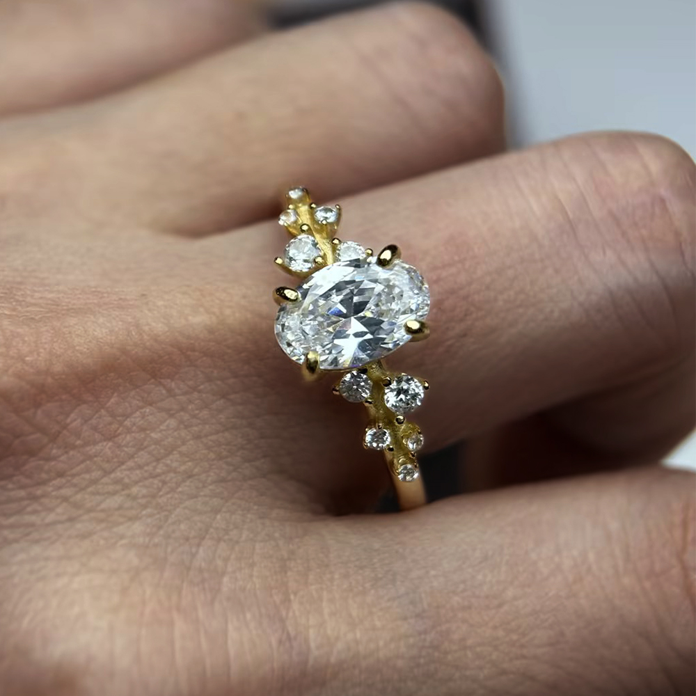 2ct Oval Cut White Sapphire Vine Engagement Ring